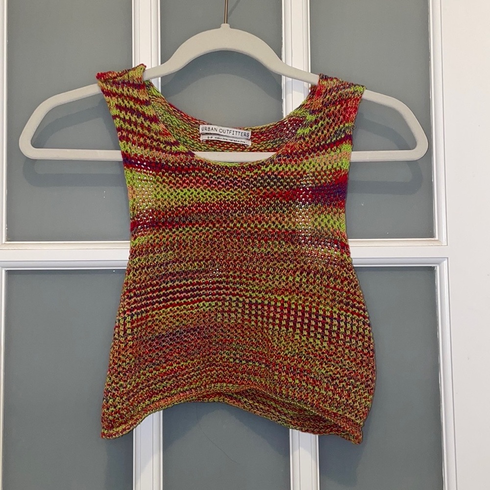 Urban Outfitters: Crocheted Pink & Green Cropped Tanktop - Size S/P